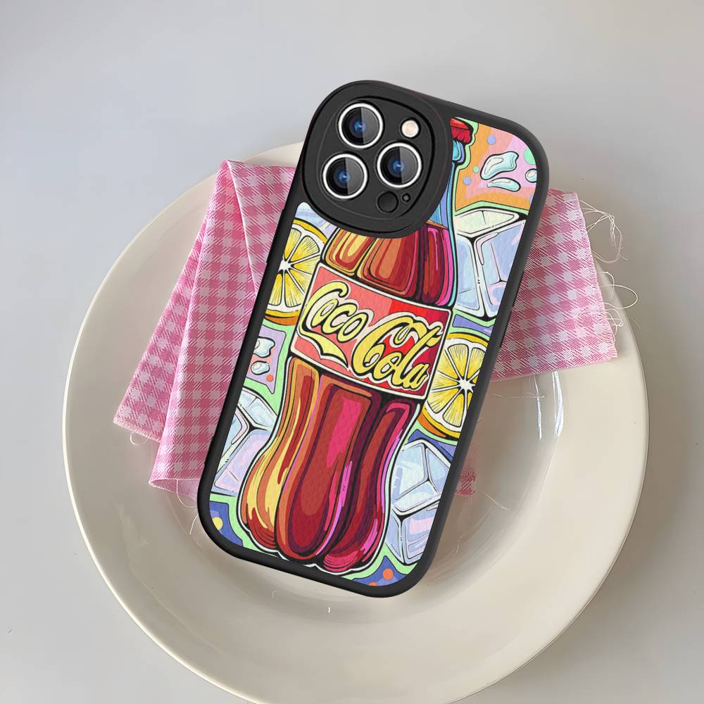 C-CocaS-Fashion Cola Leather Phone Case For IPhone 16 14 15 Pro Plus 13 12 11 Pro Max Silicone Cover