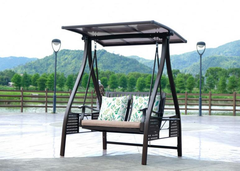 In-Stock Outdoor Hanging Swing Chair: Waterproof Wrought Iron Reclining Rocker for Balcony, Courtyard, or Garden