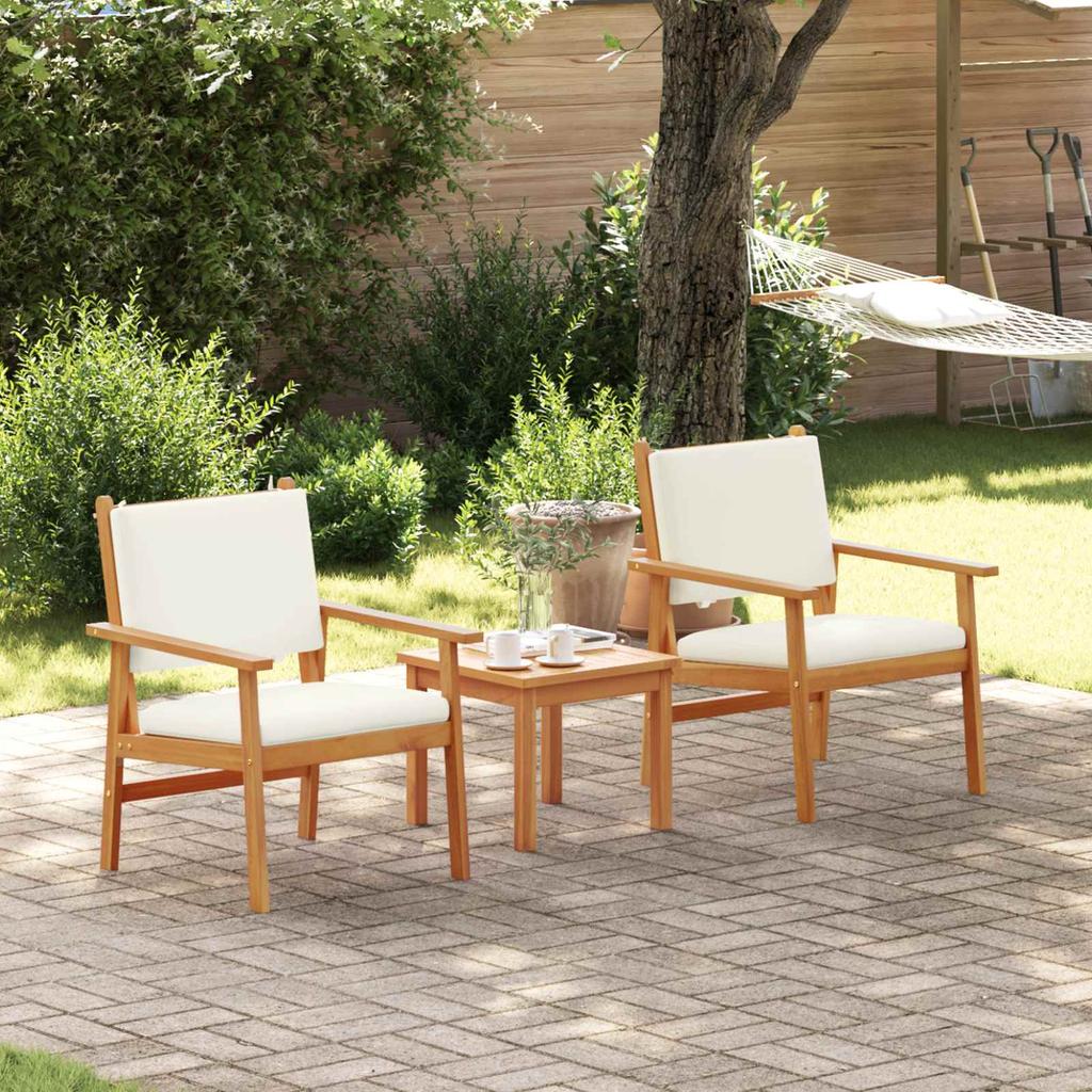 Garden Sofa Set 3 Pcs Cream White Solid Acacia Wood