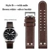 20mm 22mm Genuine Leather with Nails Watchband For Hamilton Khaki  H77616533 H70615733 Series Men's Watch Band Strap Wristband