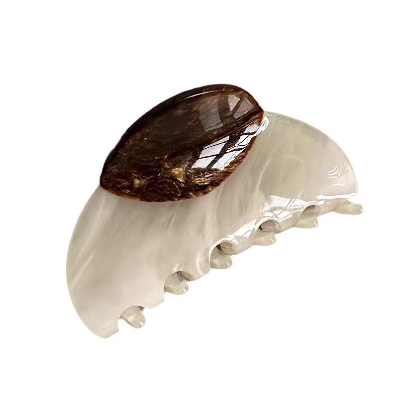 Retro Holzmaserung Gespleißte Acetat Haarspange - 7,5 cm Französische Luxus Hai Haarspange