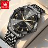 OLEVS Watch for Men Solid Steel Strap Fashion Rhombus Mirror Dual Calendar Business Men's Wristwatch Original Quartz Watch 3759