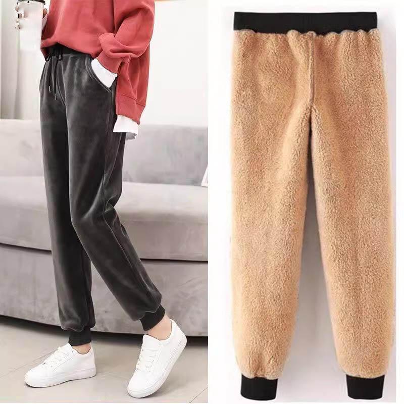 Pleuche Plus Velvet Thick Warm Elastic High Waist Lace Up Harem Women's Pants Korean Fashion Loose Ankle-Length Pants For Women