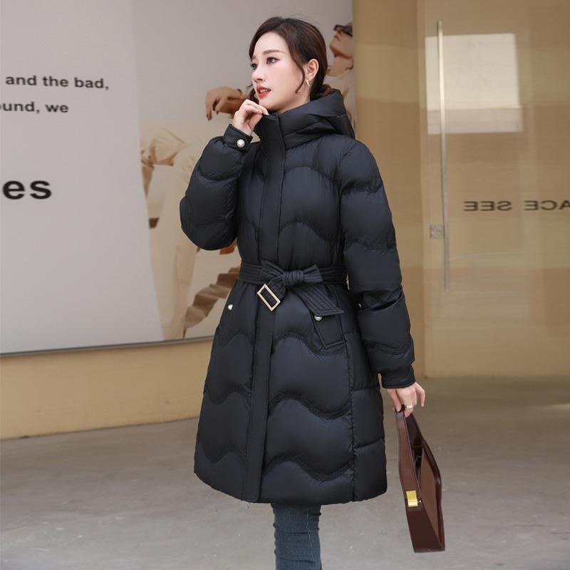 Bavlněná bunda Dámská středně dlouhá zimní korejská verze Volná a zeštíhlující oversized bunda s kapucí a zesílenou bavlněnou bundou