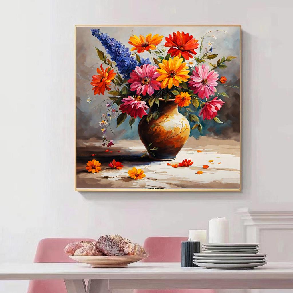 Aster Blumen Vase Kunstdruck Poster, Bunte Blumen Botanische Heimdeko Buoquet Kunstwerk, Moderne Wohnzimmer- und Schlafzimmerdekoration