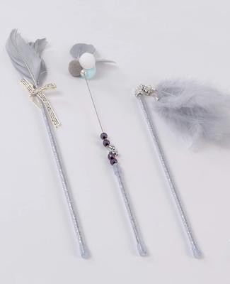 Nekonotomosha Elegantes Katzenspielzeug-Set, 3 Stück, Katzenspielzeug, Federn, Federn, natürliches Vogelhaar, stilvoll, schick, für Erwachsene, süßes Geschenk