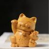 Golden Sandalwood Lucky Cat Ornament: Wenge Wood Desktop Decoration, Creative Carving, Handheld Shelf Display