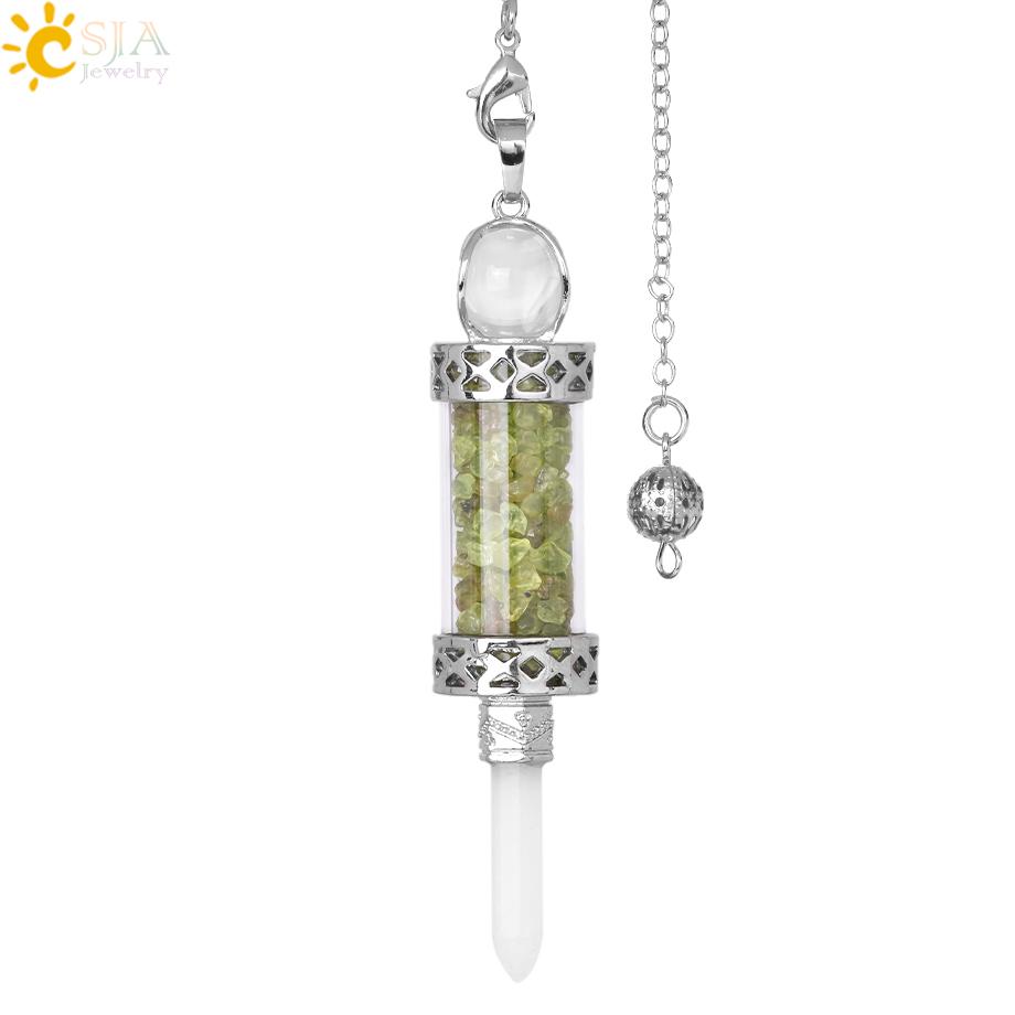 CSJA Crystal Pendulums for Divination Dowsing Wishing Bottle Natural Stone Pendant Hexagonal Clear Quartz Pendulum Balanced H025