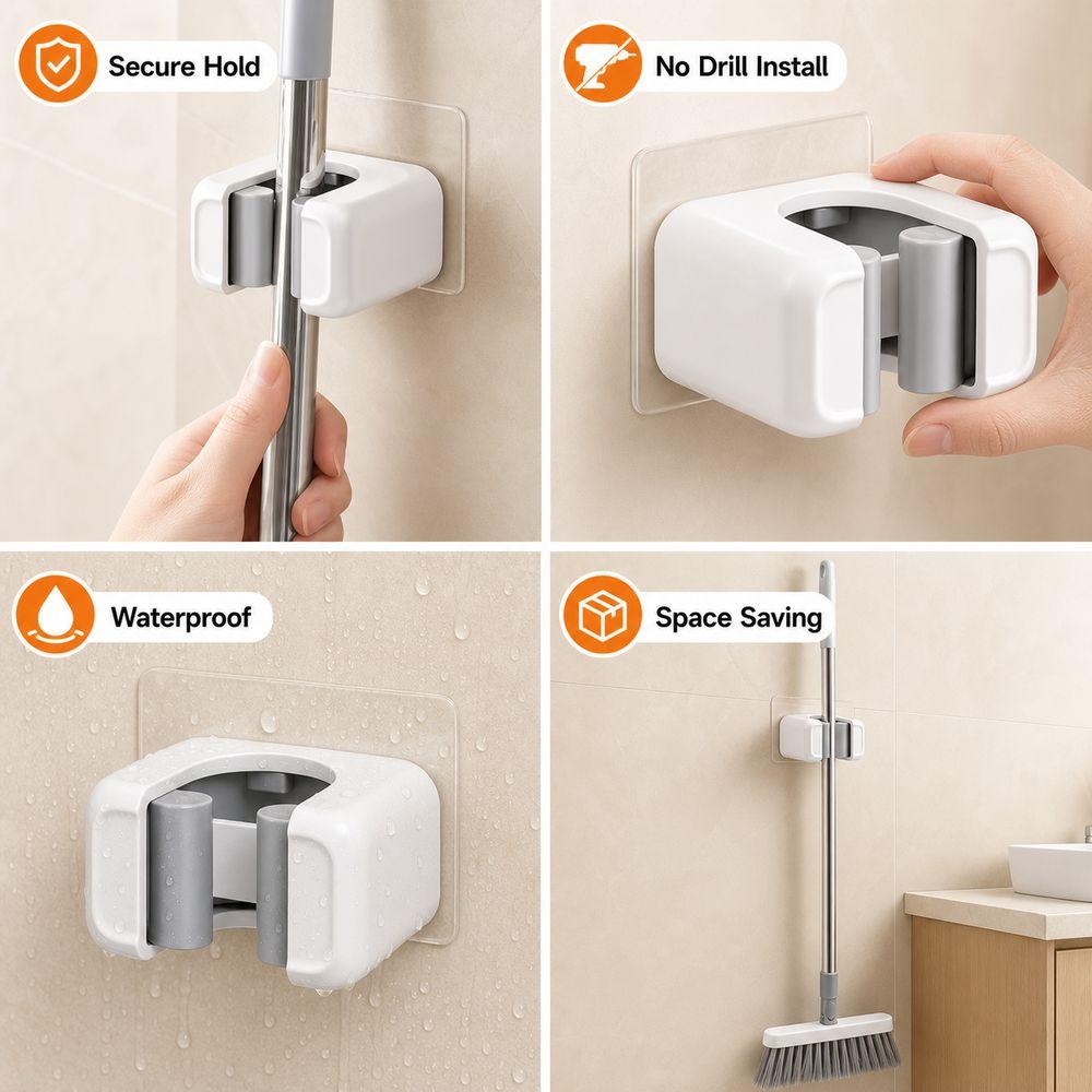 Wall Mounted Mop Holder Hook Waterproof Broom Holder New Cleaning Tool Organizer  Bathroom Storage
