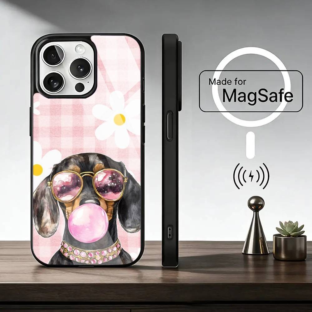 Cute Dachshund Bulldog Phone Case For iPhone17,16,15,14,13,12,11 Plus,Pro Magnetic For Magsafe Wireless Charging