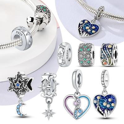 Real Coppercharms Secret Sky Star Charm Heart Beads Fit Original Bracelet For Women High Quality Fine Jewelry Making Gifts