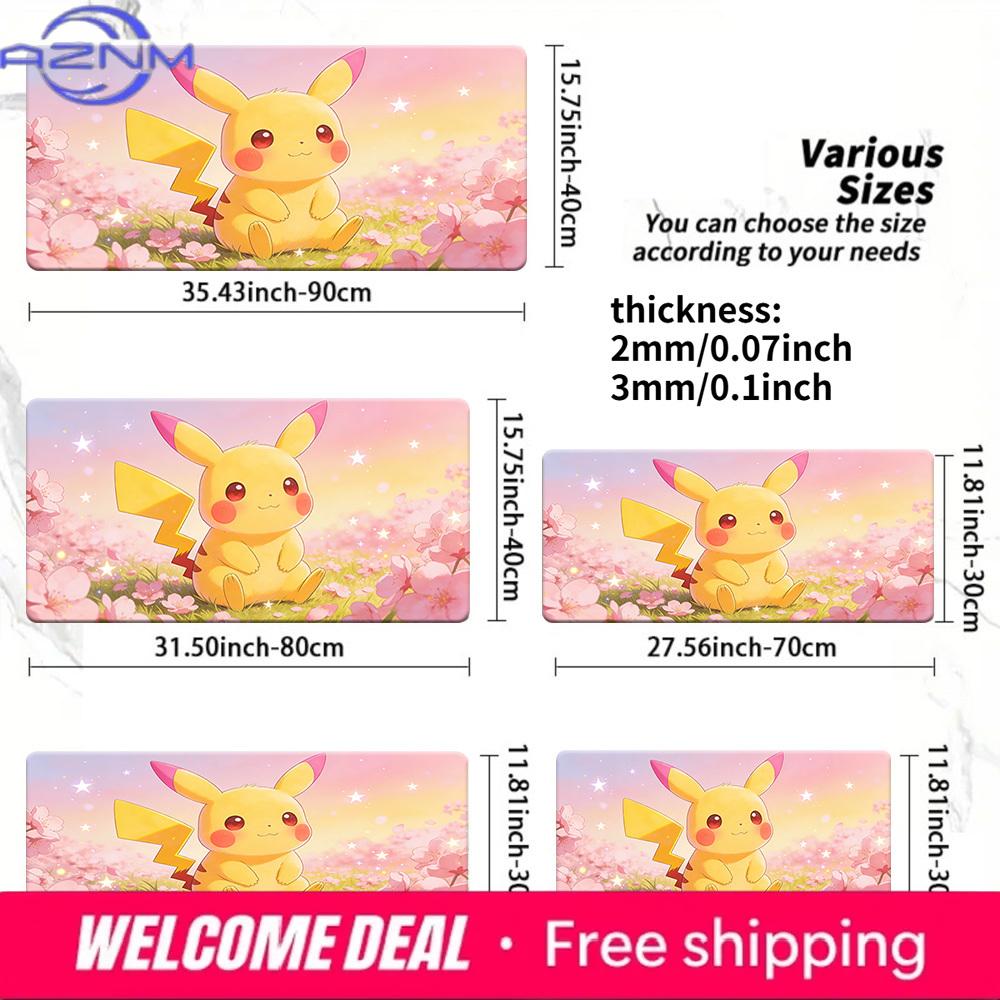 Cute Pikachu Cherry Blossom Starry Gaming Desk Mat NonSlip Washable Mouse Pad 30x80x0.2cm