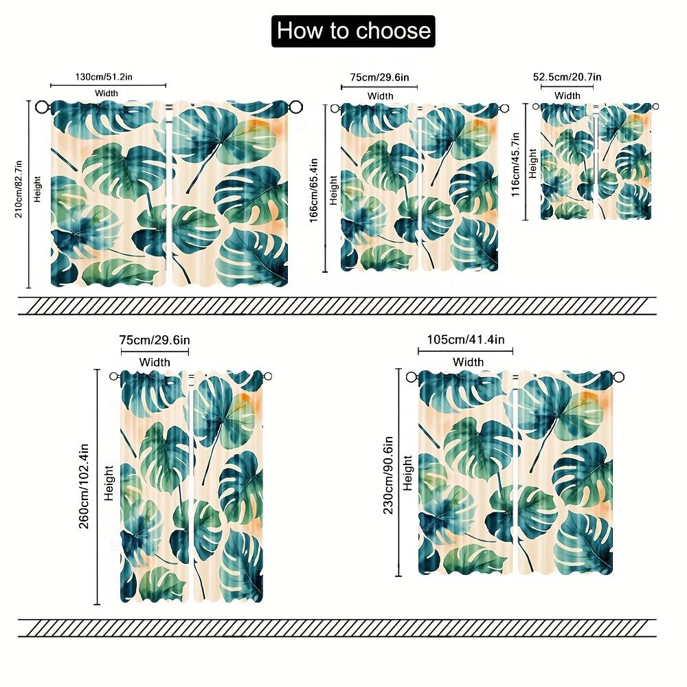 2pcs Tropical Green Leaf Curtains - Semi-Sheer Polyester, Watercolor-Inspired Hawaiian Style, Rod Pocket Drapes for Living Room