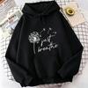 Vintage Just Breathe Dandelion Print Hoodie Daily Sweatshirt Women Floral Graphic Loose Autumn Winter Simple Stylish Lady Hoodie