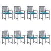 Garden Chairs and Cushions Set of 8 Solid Acacia Wood