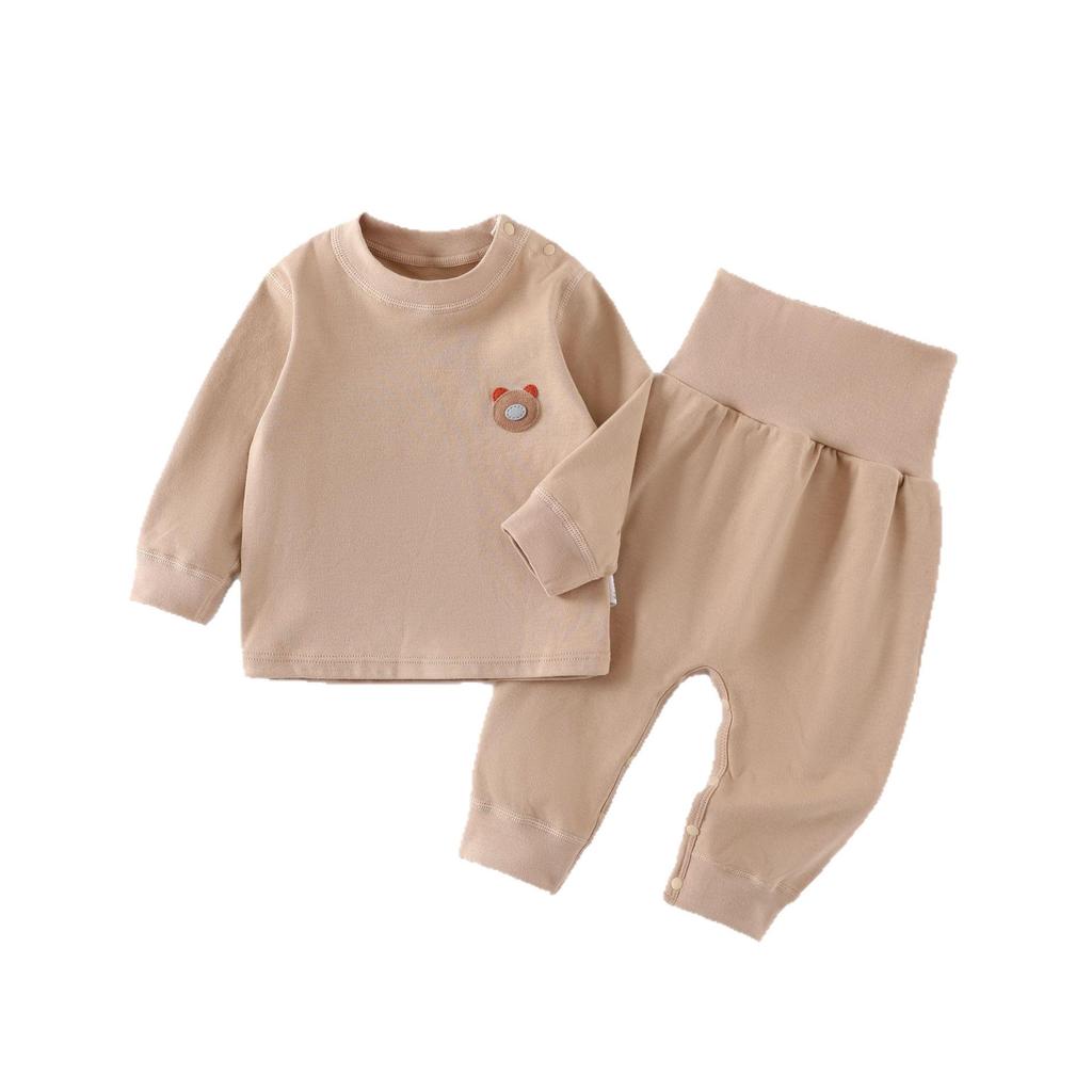 Baby Two-Piece Set: High Waist, Shoulder Buttons, Thin, Breathable, Pure Cotton for All Seasons (Spring/Autumn)