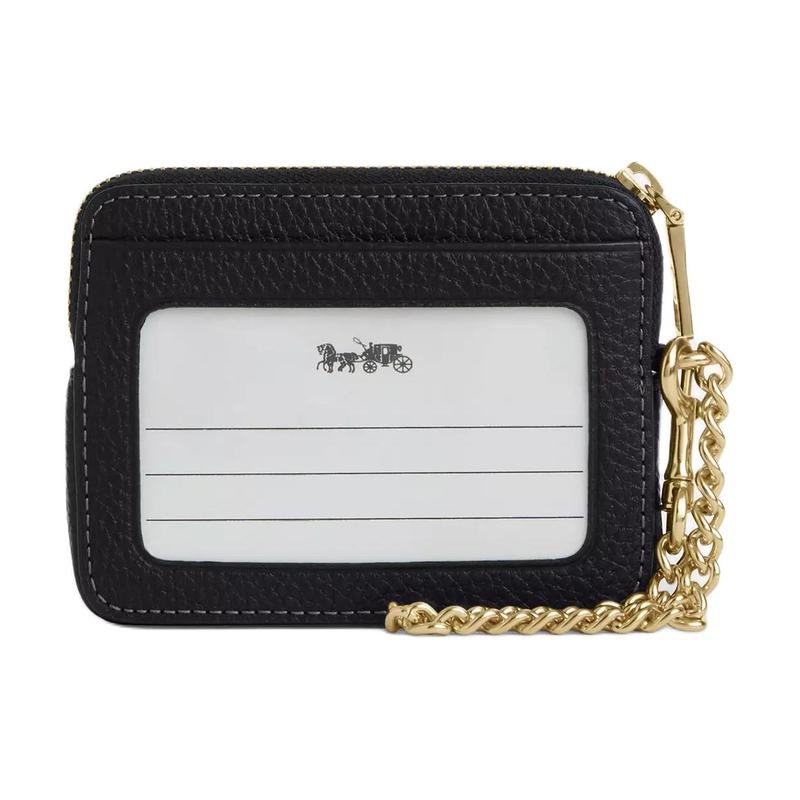 Coach Signature 11 Dog Leash Clip Wristband Pebbled Leather Card Holder Women's Black Black