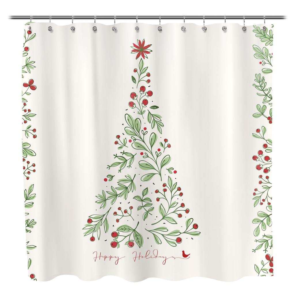 Christmas Shower Curtain Winter Snowy Landscape Forest Shower Curtain Xmas Pine Tree Bath Curtain with Hooks Home Bathroom Decor