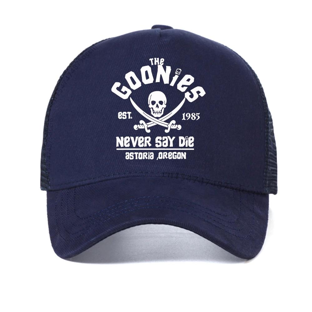 

The Goonies Est 1985 Never Say Die Men s baseball cap summer mesh Snapback hat fashion outdoor Causal Breathable sun hats Adjustable темно-синього кольору