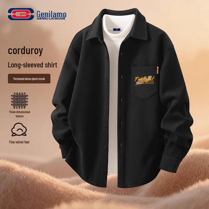 

GENIOLAMODE Men s Fleece-Lined Corduroy Shirt Jacket L