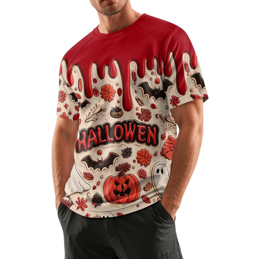 Men's Halloween Printed Round Neck Raglan Short Sleeve Top T-Shirt