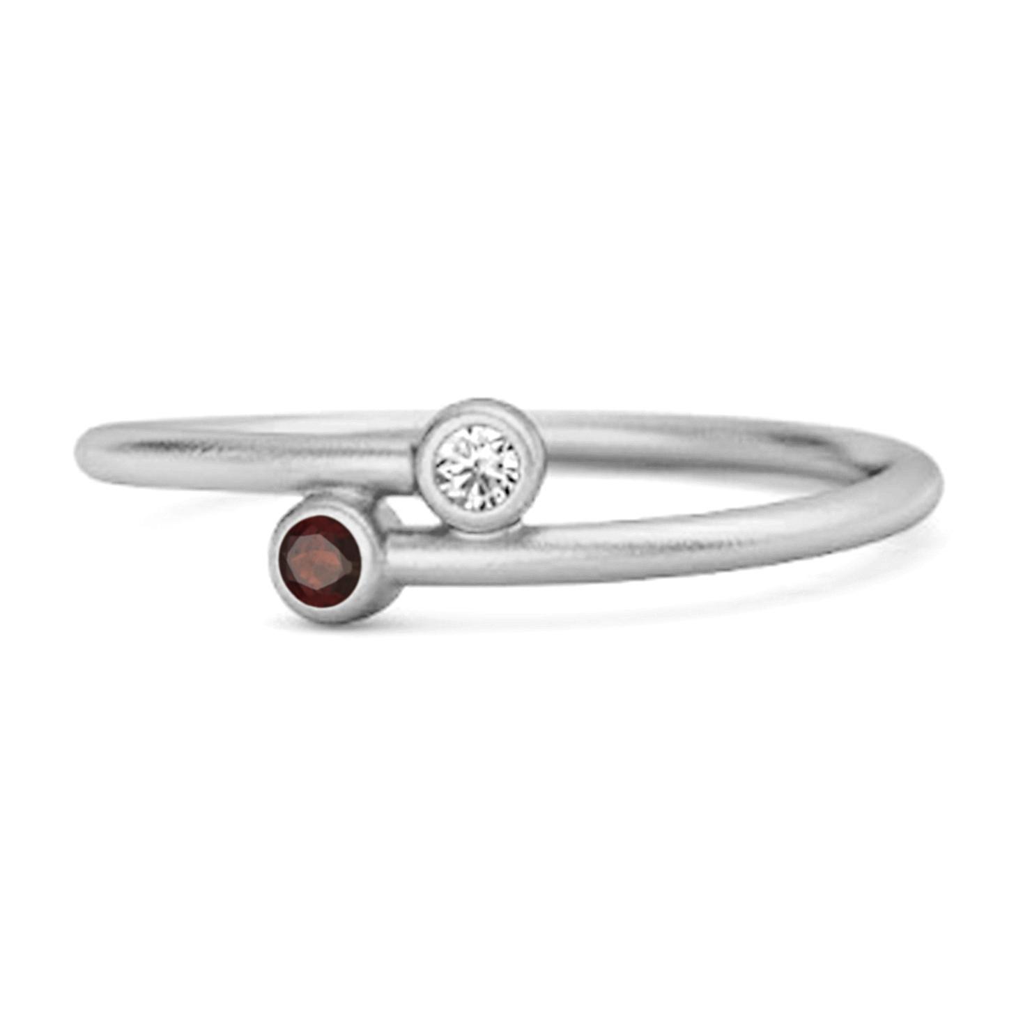 Garnet Open Bezel Two- 925Stone Ring - 925 Sterling Silver 11.5