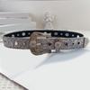 Women Large Eyelet Belt for Jeans Skirt Bead Trim PU Leather Belt Subculture Pants Belt  Girl Clothing Waist Decors