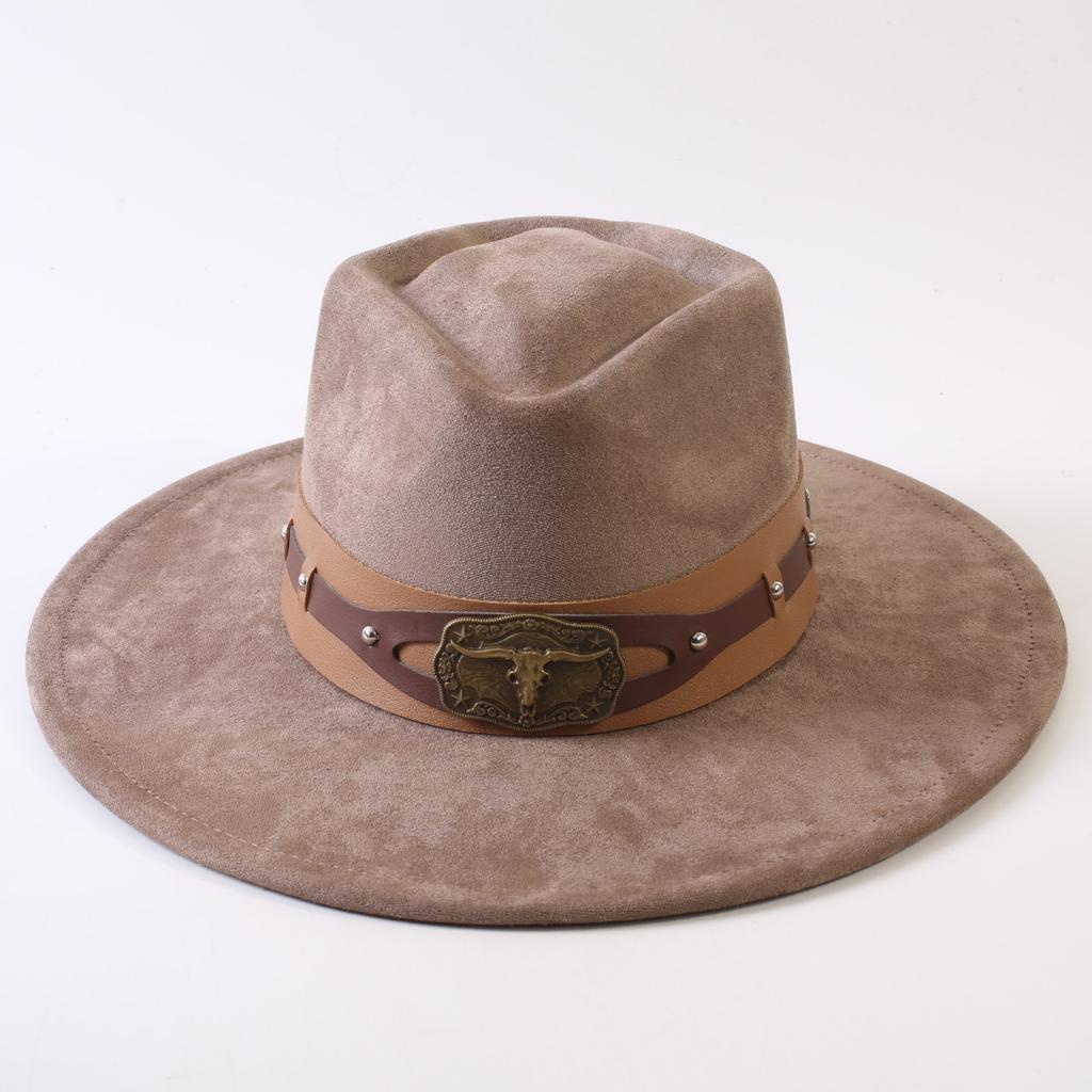 Popular European and American Style Suede Big-brimmed Top Hat, Men's and Women's Classic Fashion Western Cowboy Hat