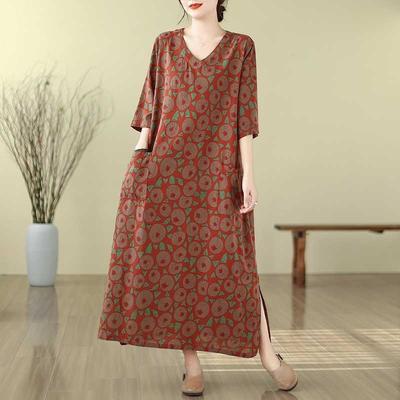 Literary Retro Vacation Style Enlarged Thin V-neck Long Skirt