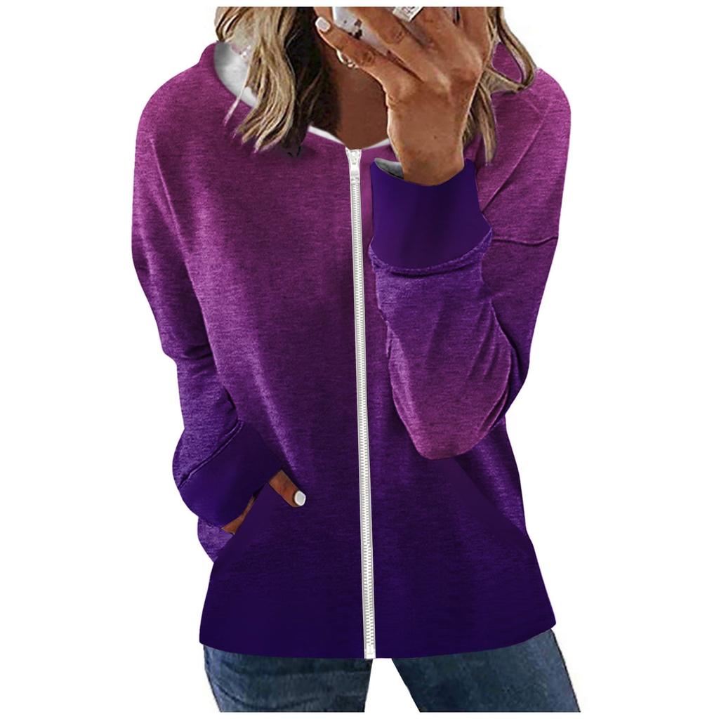 Damemote Casual Glidelås Gradient Langermet Pocket hettefrakk