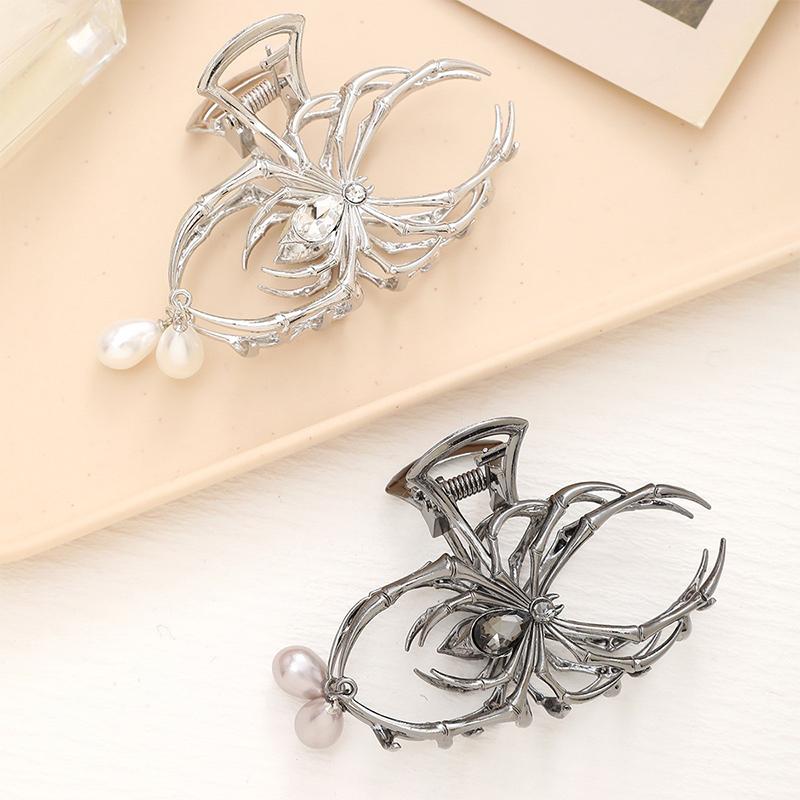 1Pc Halloween Black Spider Hair Claw Clips With Pearl Charm Design,Metal Gothic Punk Hair Clips Strong Hold Hair Accessories