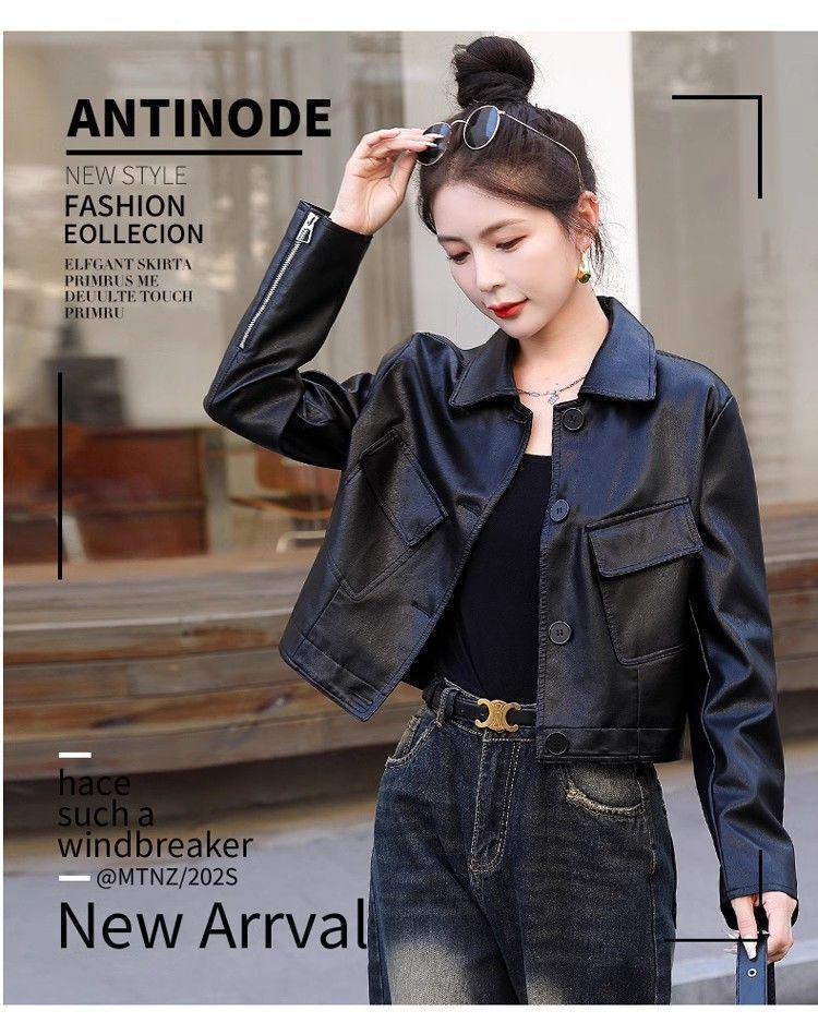 Women's Slimming Motorcycle Leather Jacket - Short, Versatile, Spring/Autumn 2025 Fashion for Petite Sizes