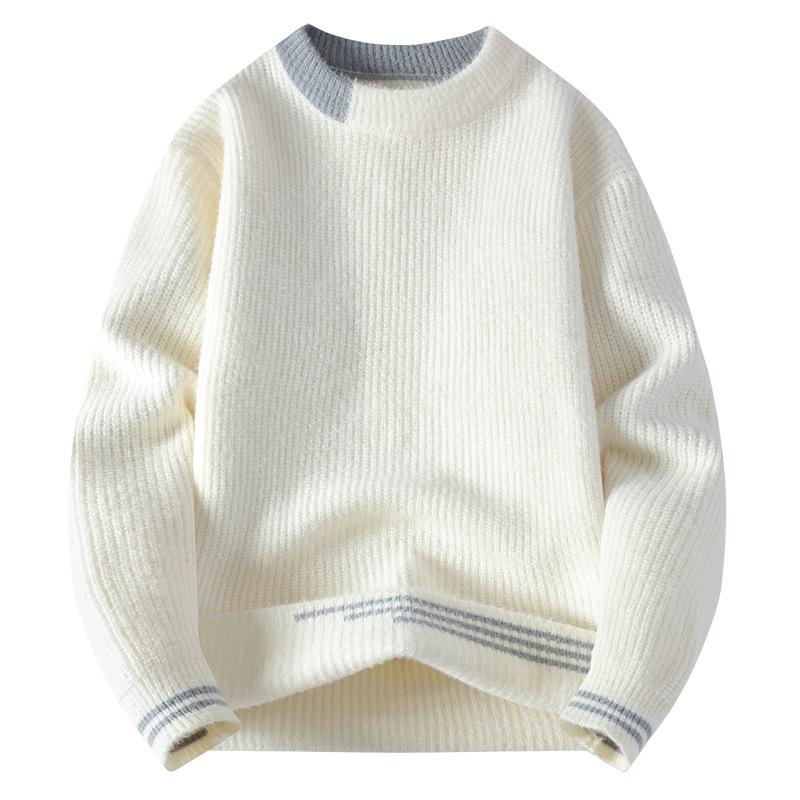 Men S Crew Neck Knit Sweater Color Block Pullover Casual Winter
