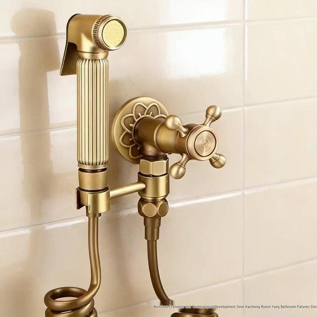 European Full Copper Outdoor Garden Double Outlet Rotatable Retro Faucet