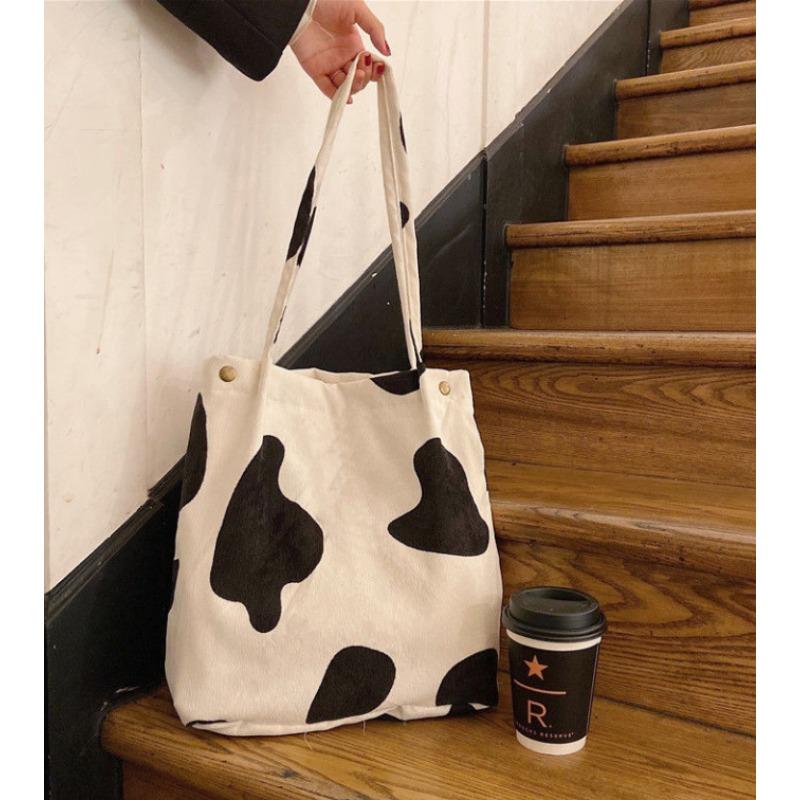 New Women's Shoulder Bag Versatile Corduroy Cloth Large Capacity Student Hand Carry Class Schoolbag Shopping Bag Large Bag