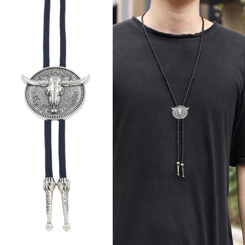 Vintage Bullhead Head Bolo Tie Cowboy Styles Rope Tie Necklace for Men and Women Western Accessories Neck Jewelry