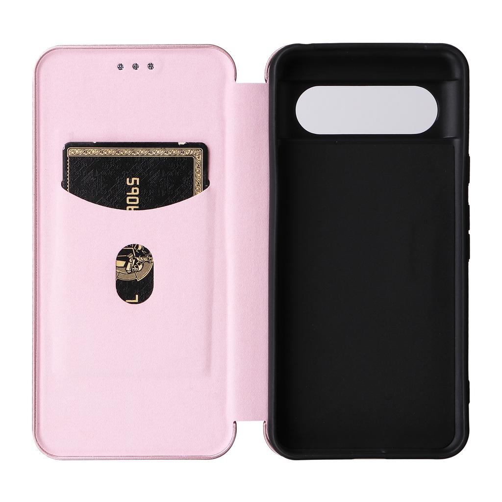 For Google Pixel 8 Carbon Fiber Texture Card Holder PU Leather Phone Case Flip Folio Stand Phone Cover