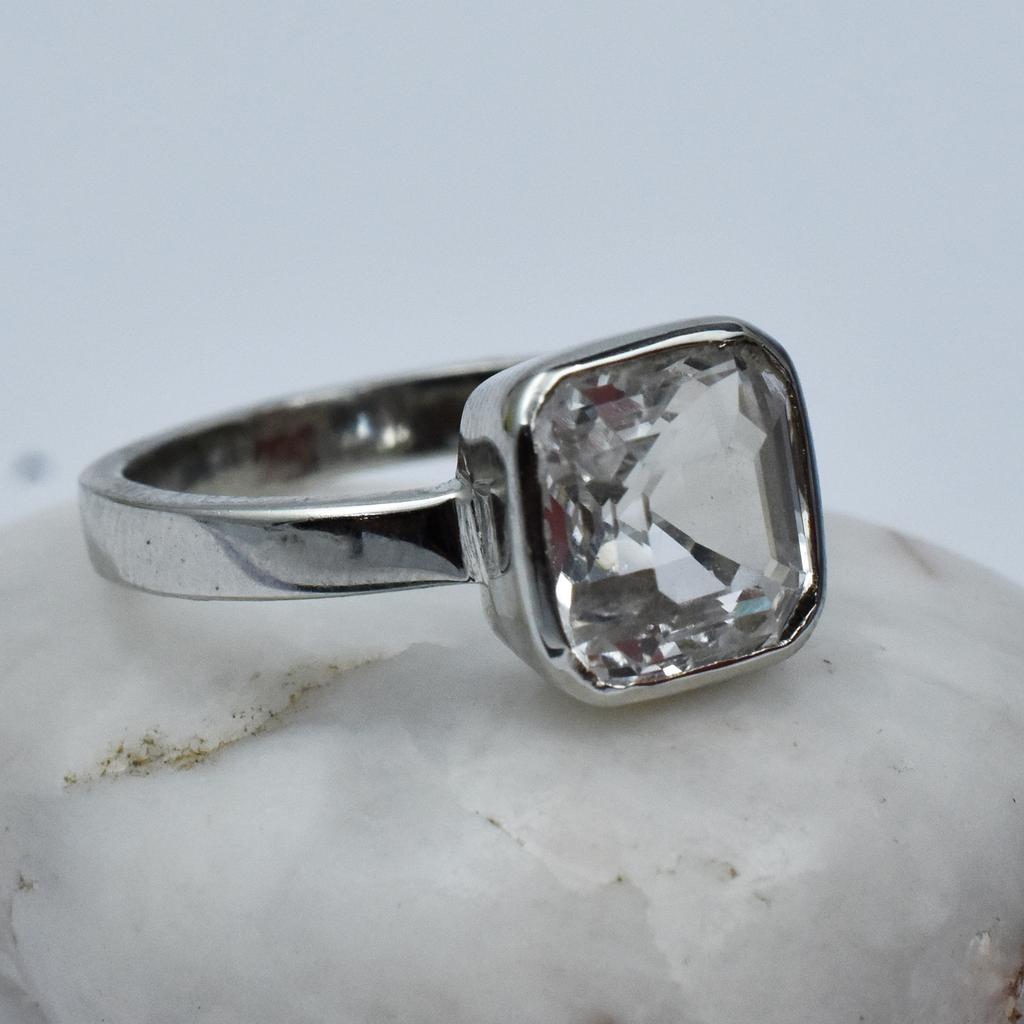 Sterling Silver 925 Natural Sapphire Ring White Ring Size 9.5 Square Gems 21.6Ct ar-3134-sa