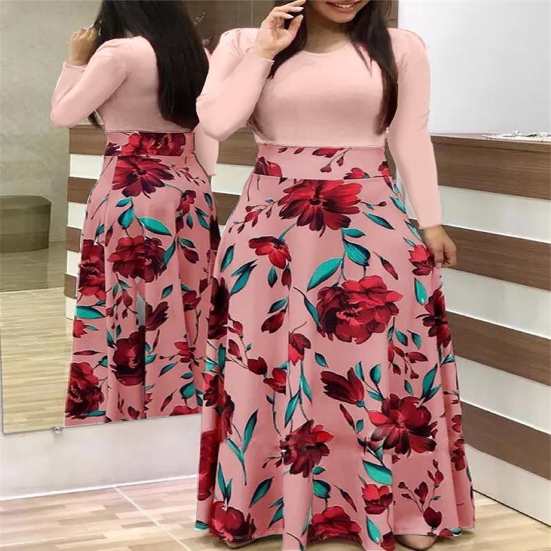 Explosiver Stil Blumenmuster Farbkombination Kurzarm Große Größe Kleid Damen
