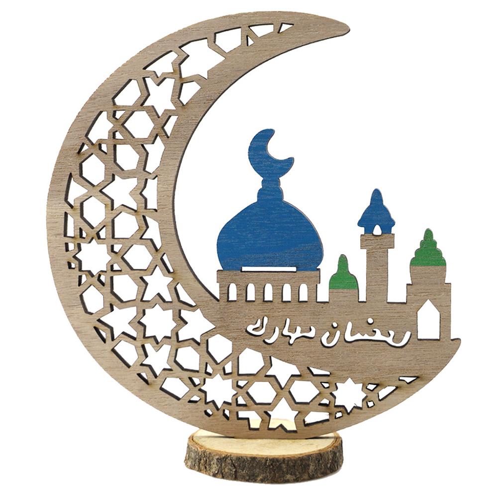 Moon Wooden Ornament Pendant Handicraft Ramadan Decorations Table Craft Ornaments For Home Islamic Muslim Party Eid Decor