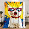 "Cartoon Cat with Red Glasses and Collar" Patterned Flannel Blanket Perfect for the Bedroom Living Room, Sofa, or a Little Nap