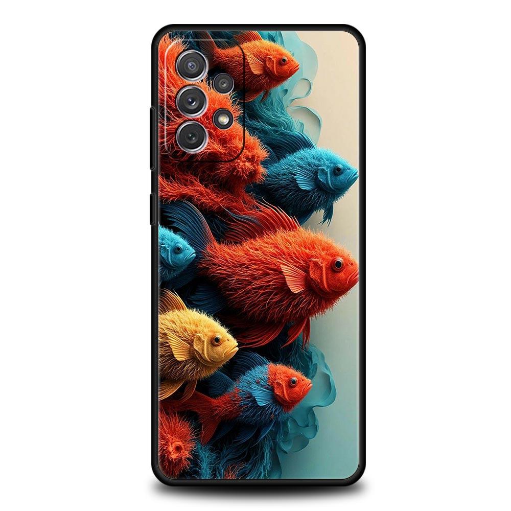 Blue Ocean Fish Phone Case for Samsung Galaxy A55 A35 A15 A14 A13 A25 A54 A51 A71 A72 A73 A32 A52 A41 5G Soft TPU Shell Fundas