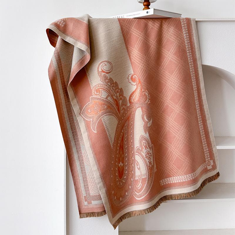 Fashion Personalized Cashew Flower Printing Double-Sided Imitation Cashmere Scarf Women'S Winter Comfort And Advanced