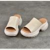 Johnature Women's Thick Soled High-heeled Peep Toed Slippers Genuine Leather Platform Sandals