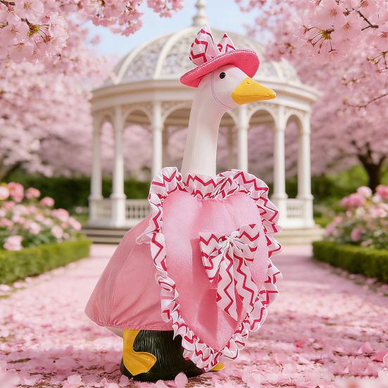 1 Set Valentine's Day Porch Goose Outfit 23 Inch Goose Costume Heart Themed Apparel Set Hat And Ruffle Heart Garment for Yard Porch Lawn Outdoor