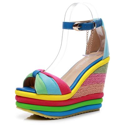 Fashion Ladies New Style Wedge Sandals Fashion Thick-soled Fisherman Shoes Designer All-match Color Canvas Retro High-heeled