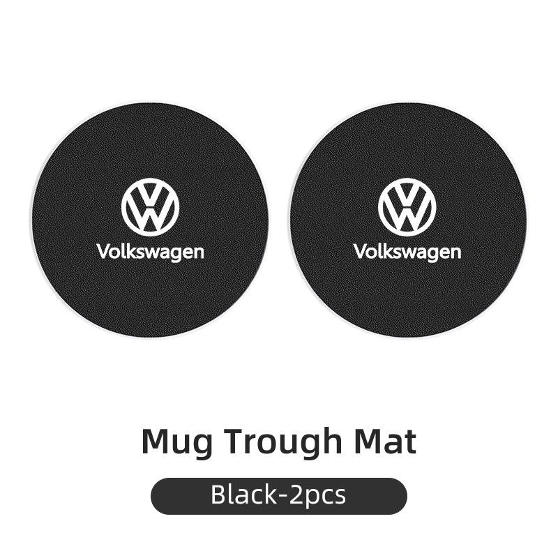 2Pcs Car Leather/Carbon Fiber Water Cup Coasters Anti-Slip Pads For VW Passat Golf Tiguan Polo Scirocco Jetta CC Touareg Touran QO9