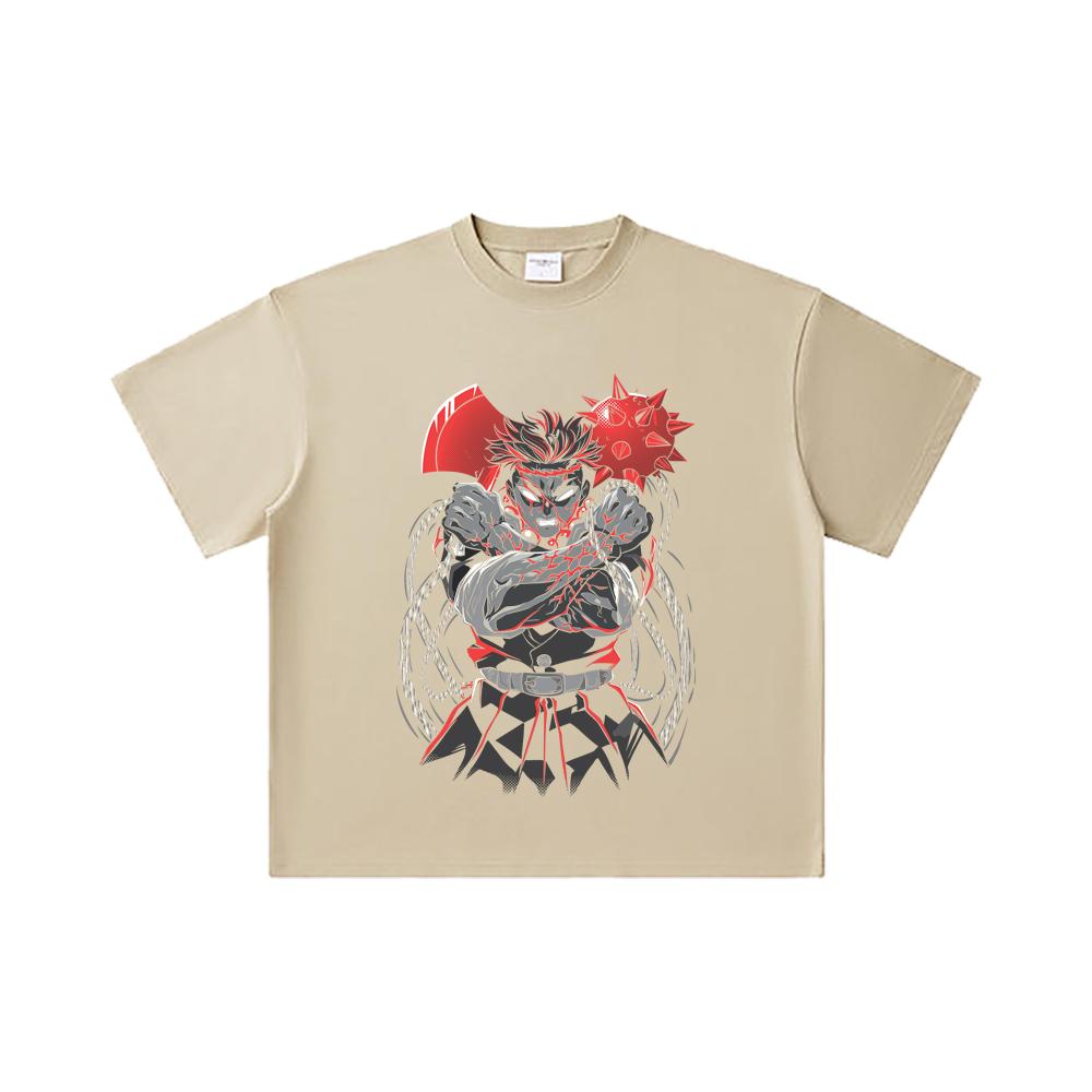 260 GSM Doppelgarn 32er Zählung 100% Baumwolle Demon Slayer V24 Gyomei Druck Unisex Schweres Baumwoll-T-Shirt