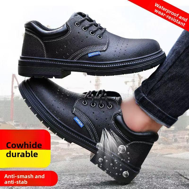 Men's Safety Shoes Steel Toe Anti Slip Working Shoes Faux Cowhide Waterproof Safety Footwear with Protection Anti Piercing