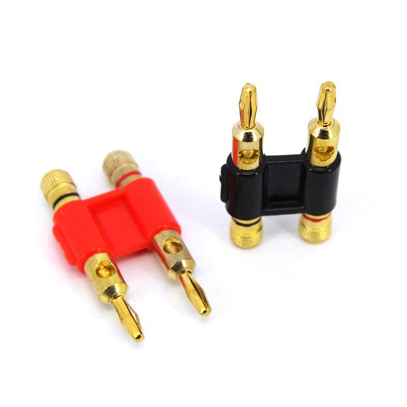 Zweireihiger 4-mm-Doppelbananenstecker, rot-schwarzer Anschluss, vergoldeter Lautsprecheradapter, zweipoliger Audio-Lautsprecher-Kreuzstecker